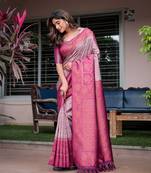 Women's Mauve Faux Banarasi Silk Zari Woven Traditional Saree with Blouse