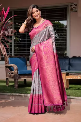 Women's Sky Blue Faux Banarasi Silk Zari Woven Traditional Saree with Blouse