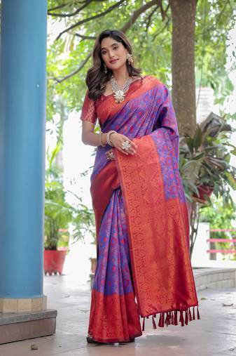 Women's Purple Faux Banarasi Silk Zari Woven Traditional Saree with Blouse