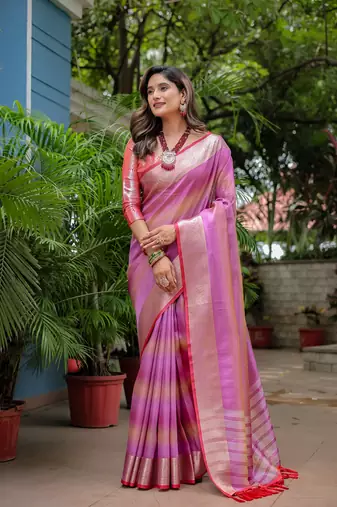 Women's Purple Faux Banarasi Silk Zari Woven Traditional Saree with Blouse