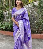 Purple wevon jacquard jari banarasi silk blend festive ceremonial saree