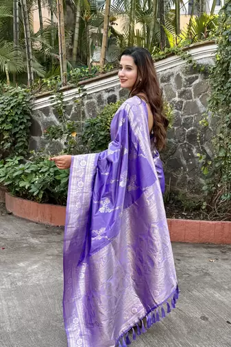 Purple wevon jacquard zari faux banarasi silk blend festive ceremonial saree