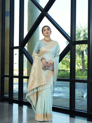 Aqua nylon faux banarasi wevon jacquard ethnic indian traditional look saree 5