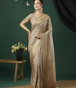 Grey nylon banarasi wevon jacquard designer ethnic indian traditional look saree