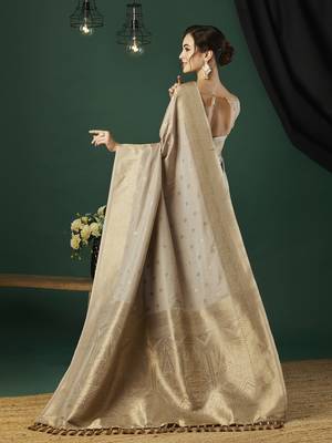 Grey nylon faux banarasi wevon jacquard ethnic indian traditional look saree 2