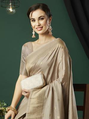 Grey nylon faux banarasi wevon jacquard ethnic indian traditional look saree 3