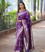 Violet wevon jacquard jari banarasi silk blend festive ceremonial saree