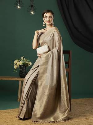 Grey nylon faux banarasi wevon jacquard ethnic indian traditional look saree 5