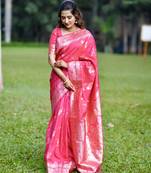 Pink wevon jacquard jari designer banarasi silk blend festive ceremonial saree