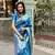 Sky blue wevon jacquard jari banarasi silk blend festive ceremonial saree