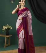 Pink banarasi silk blend wevon jari designer heavy looks glamorous ceremonial saree