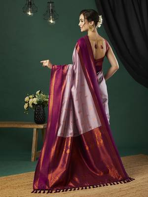 Pink faux banarasi silk blend wevon zari heavy looks glamorous ceremonial saree 2