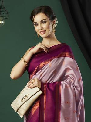 Pink faux banarasi silk blend wevon zari heavy looks glamorous ceremonial saree 3
