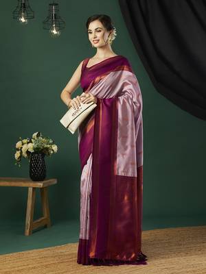 Pink faux banarasi silk blend wevon zari heavy looks glamorous ceremonial saree 5
