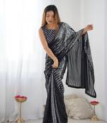 Black designer bollywood looks georgette c saree for party looks
