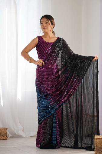 Black designer bollywood looks georgette c saree for party looks