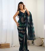 Teal blue glamorous georgette c sequins work bollywood looks saree