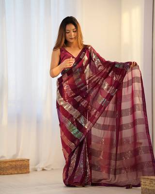 Maroon glamorous georgette c sequins work looks saree 1