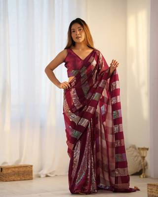 Maroon glamorous georgette c sequins work looks saree 2