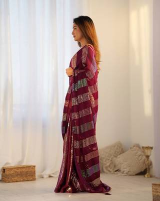 Maroon glamorous georgette c sequins work looks saree 3