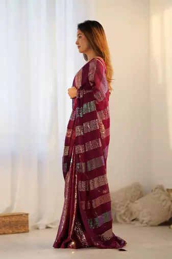 Maroon glamorous georgette c sequins work looks saree