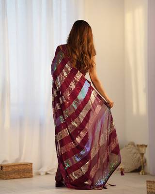 Maroon glamorous georgette c sequins work looks saree 4