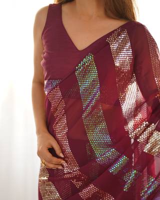 Maroon glamorous georgette c sequins work looks saree 5