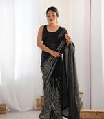 Black georgette designer sequance embroidery work bollywood style partywear saree