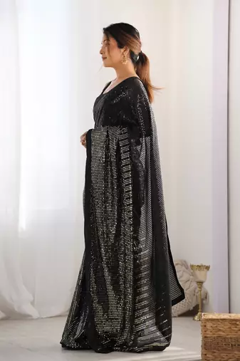 Black georgette Sequin embroidery work style partywear saree