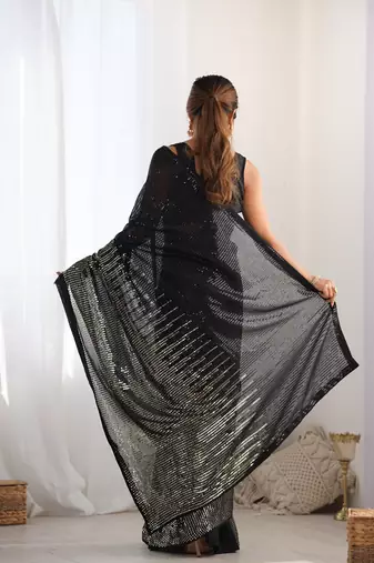 Black georgette Sequin embroidery work style partywear saree