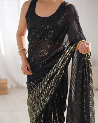 Black georgette Sequin embroidery work style partywear saree 5