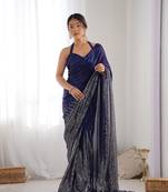 Blue georgette designer sequance embroidery work bollywood style partywear saree