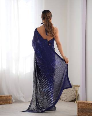 Blue georgette Sequin embroidery work style partywear saree 3