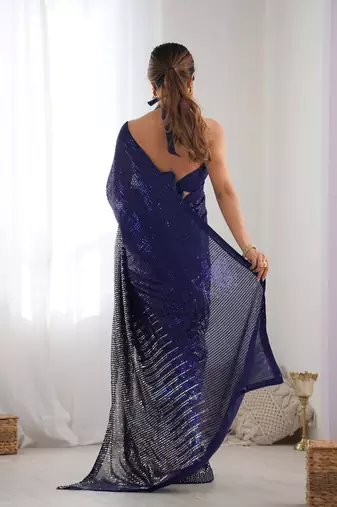 Blue georgette Sequin embroidery work style partywear saree