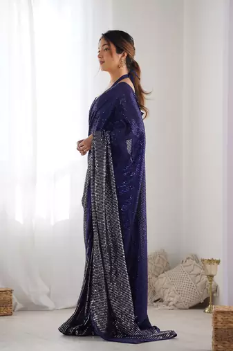 Blue georgette Sequin embroidery work style partywear saree