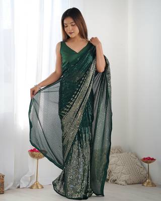 Green georgette Sequin embroidery work style partywear saree 1