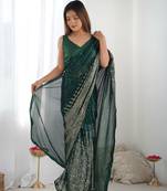 Green georgette designer sequance embroidery work bollywood style partywear saree