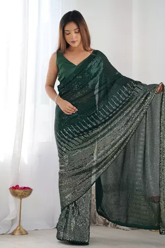 Green georgette Sequin embroidery work style partywear saree