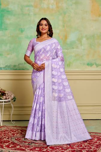 Lavender cotton c wevon designer ethnic festive wear saree
