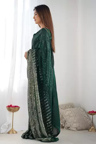 Green georgette Sequin embroidery work style partywear saree