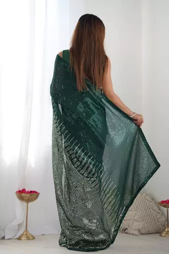 Green georgette Sequin embroidery work style partywear saree