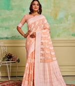 Peach cotton c wevon ethnic festive wear saree