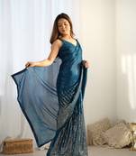 Petrol georgette designer sequance embroidery work bollywood style partywear saree