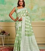Pista cotton c wevon ethnic festive wear saree