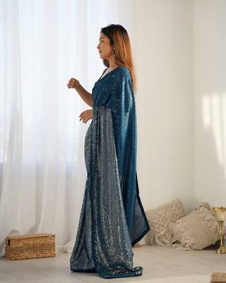 Petrol georgette Sequin embroidery work style partywear saree 3