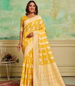 Yellow cotton c wevon ethnic festive wear saree