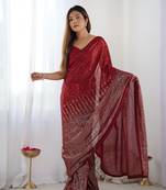Red georgette designer sequance embroidery work bollywood style partywear saree