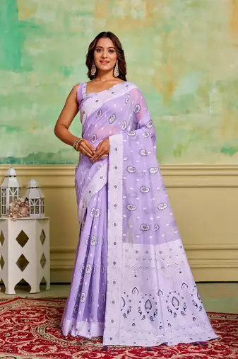 Lavender cotton c wevon designer ethnic festive wear saree