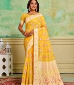 Yellow cotton c wevon ethnic festive wear saree