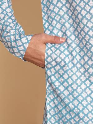Digital print knee length kurta mandarin collar blue small 4